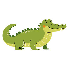 Cute vector illustration in a simple childish style. Cute crocodile on white background. Safari animals . Vector illustration