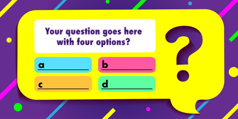Quiz game menu template vector color style for tv show, education, interesting funny facts, learning, social media, examination test, faq. Ask help illustration.