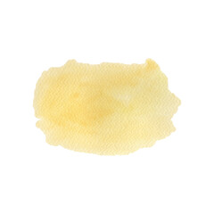 Abstract yellow watercolor stain isolated on white background. Hand drawn illustration of blot for your design, logo, emblem, banner, text. Delicate pastel spot for background. Template for decor.