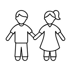 kids holding hands icon, kids holding hands line art - simple line art of kids holding hands, perfect for kids holding hands logos and icons