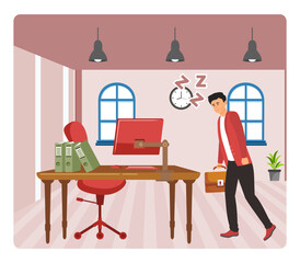 Sleep deprivation concept. Sleepy man, sleep deprived, boring work, tired with tasks.