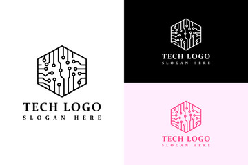 neuro lines in hexagon illustration, vector, icon, logo for tech, blockchain, cloud computing, artificial intelligence, internet of things, information technology, deep learning, and more