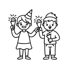 kids with party favors icon, kids with party favors line art - simple line art of kids with party favors, perfect for kids with party favors logos and icons