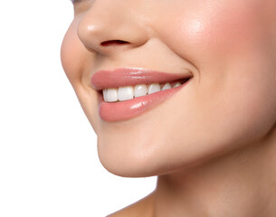 Close-Up of a Woman's Smile on White Background