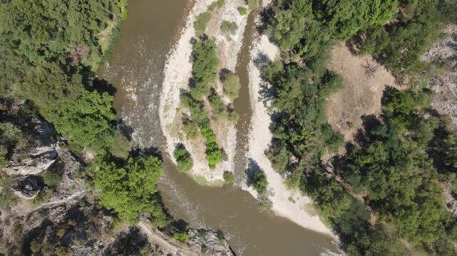 Aerial view of Struma River passing through the Kresna Gorge, Bulgaria