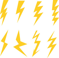  Yellow lightings  on white background,set of lightning,lightning bolt icon