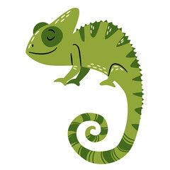 Cute vector illustration in a simple childish style. Cute chameleon on white background. Safari animals . Vector illustration