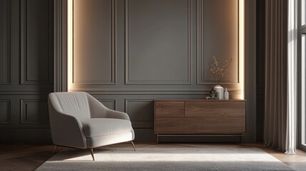 Elegant, modern interior design with muted color scheme.