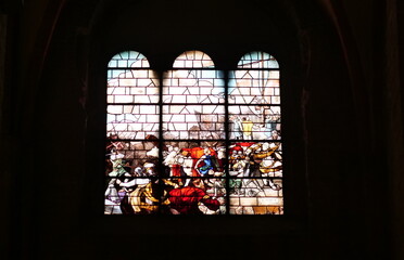 Glass decoration in Sancta Maria del Carmine  church in Milan, Lombardy, Italy