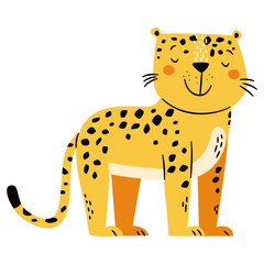 Cute vector illustration in a simple childish style. Cute cheetah on white background. Safari animals . Vector illustration