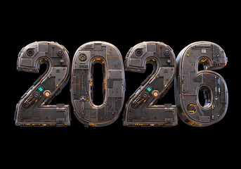2026 Futuristic Steel Number Design with Dark Background