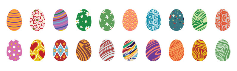 Easter eggs. Collection of vector illustrations in flat style. Colored Easter eggs.
