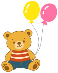 Teddy Bear Holding Balloons – Cute Celebration Illustration