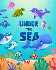 marine animals under the sea vector illustration