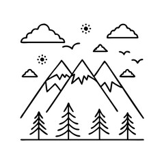mountain and trees icon, mountain and trees line art - simple line art of mountain and trees, perfect for mountain and trees logos and icons