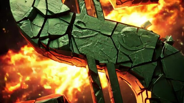 Dollar Sign Breaking Apart with Explosive Force in Slow Motion