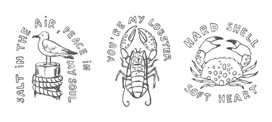 Fisherman aesthetic line art, hand drawn maritime doodles, nautical outline illustrations