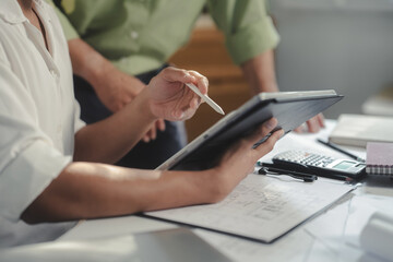 Interior architecture or engineer working on blueprint and planning projects