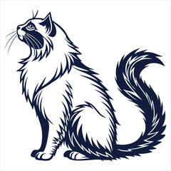 silhouette persian cat on white background