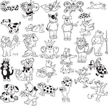 set of animal icons, a large collection of cartoon animals and animals