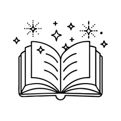 open book with sparkles icon, open book with sparkles line art - simple line art of open book with sparkles, perfect for open book with sparkles logos and icons