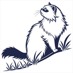 silhouette persian cat on white background