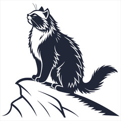 silhouette Persian cat on white background