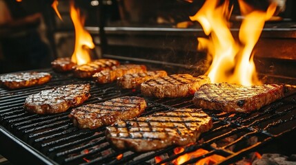 Grilled Steaks on a Barbecue Grill
