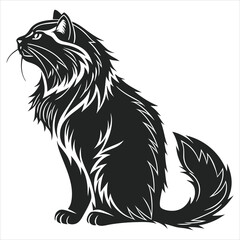 silhouette Persian cat on white background