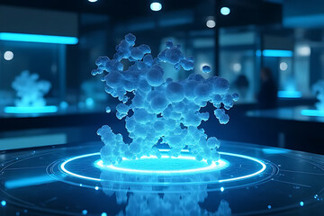 Molecular visualization showcase science lab digital art experimental environment futuristic view