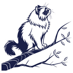silhouette Persian cat on white background