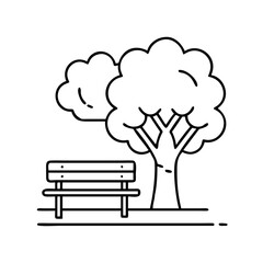 park bench under tree icon, park bench under tree line art - simple line art of park bench under tree, perfect for park bench under tree logos and icons