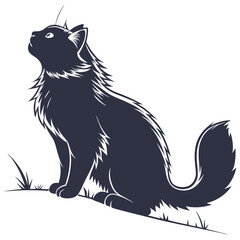 silhouette Persian cat on white background