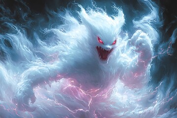 Obraz premium Fierce Feline Ghost Digital Art Glowing Energy and Red Eyes