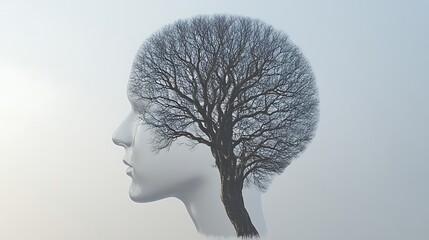 The brain shaped like a tree, with thoughts branching out like leaves