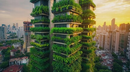 Obraz premium Vertical farming skyscrapers in an urban setting, representing sustainable agriculture