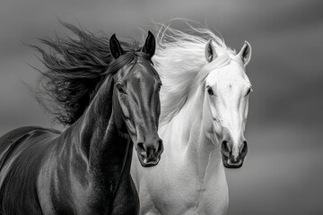 Majestic Horses in Monochrome Portrait