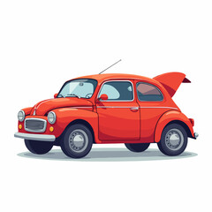 Vintage red car with open hood or trunk on isolated transparent background