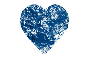 Blue heart placed on transparent background, watercolor.