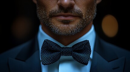 Elegant Mens Bow Tie Fashion Closeup Dark Suit