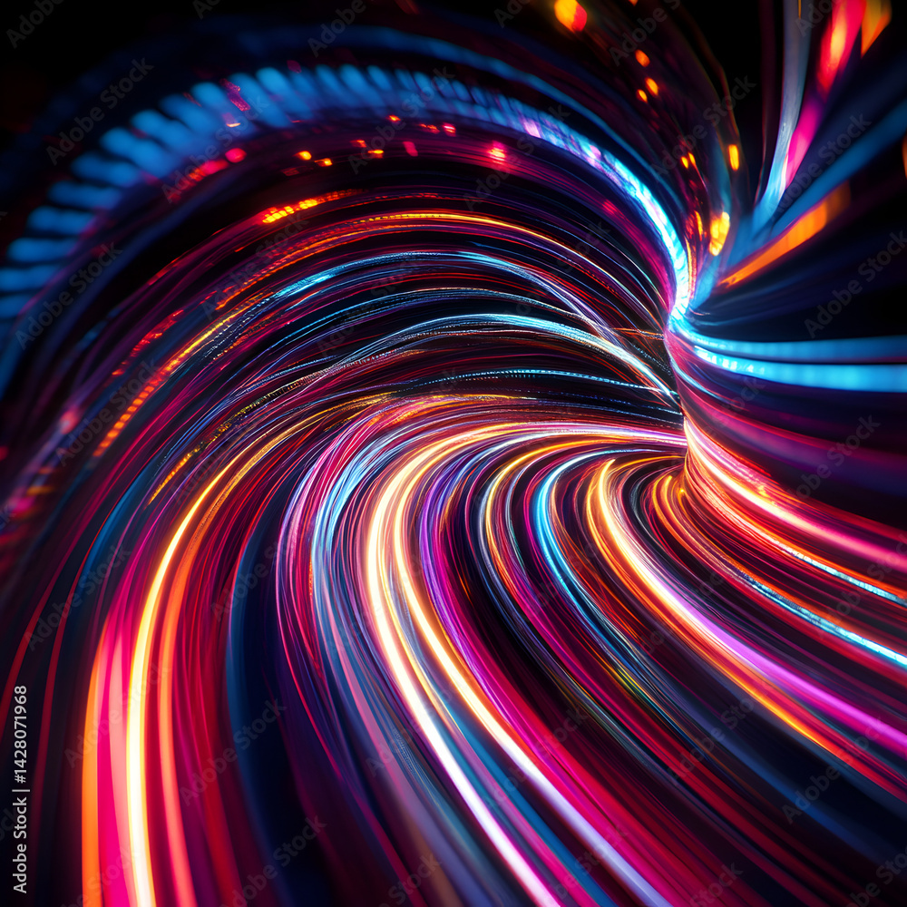 Poster digital data flow tunnel: immerse yourself in this captivating tunnel of light, where data streams c