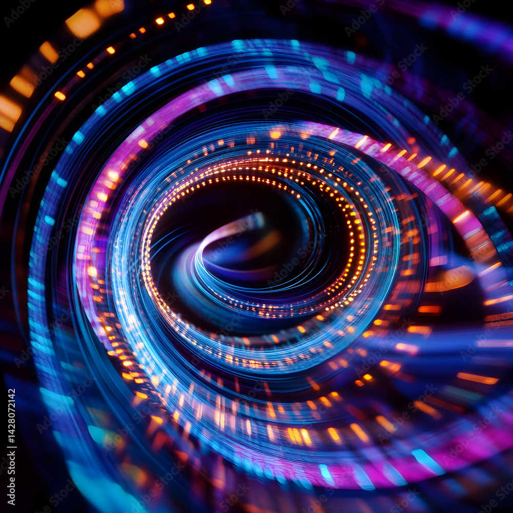 Poster vivid digital vortex: a mesmerizing, artistic rendering of a dynamic data stream spirals inwards, sh
