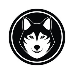 Silhouette art illustration of a husky dog head logo in circular patch.eps