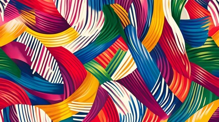 Vivid, abstract ribbons in a dazzling display of colors and textures, intertwining for visual excitement