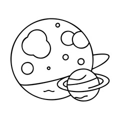 planet with a moon icon, planet with a moon line art - simple line art of planet with a moon, perfect for planet with a moon logos and icons