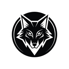 Silhouette art illustration of a wolf head logo in circular badge design.eps