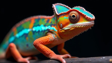 Fototapeta premium Vibrant Chameleon On A Branch, Close-Up