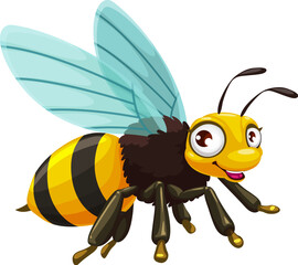 Cartoon wasp, bee or bumblebee funny character with big googly eyes, vector insect. Cartoon cute wasp or hornet bee with happy face and smile, small insect creature or wild bumble bee for kids mascot