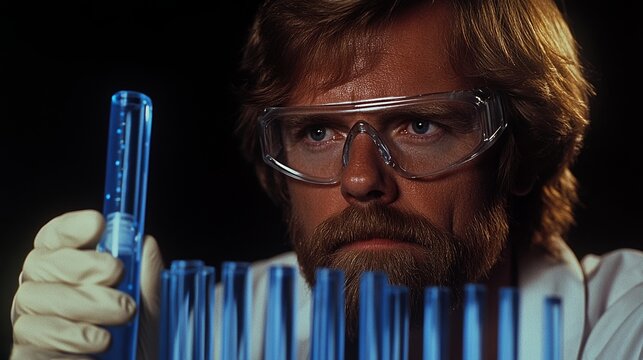 A portrait of an engineer in a lab coat meticulously carrying out experiments and tests within a cutting-edge laboratory