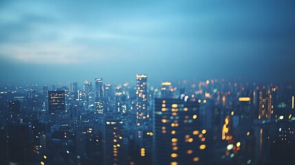 Obraz premium The view of blurred city lights through the laboratory windows suggests the innovative work taking place within